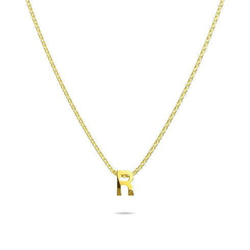 Initials Brick Alphabet Letter Necklace Gold Layered Steel Jewellery